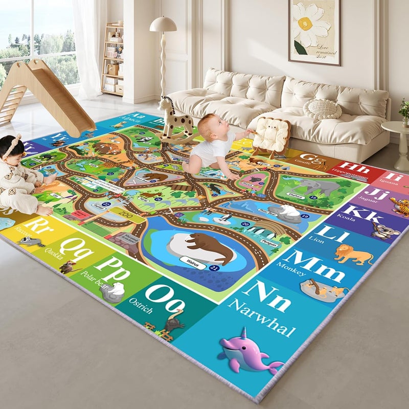 MOFAZEE Zoo map Carpet, 5'3 "x 7'10" English Letter Carpet, Washable ABC Rug for Kids Room, Non-Slip Alphabet Play Mat with Animal Illustrations, for Classrooms/Home Learning Areas - Image 5